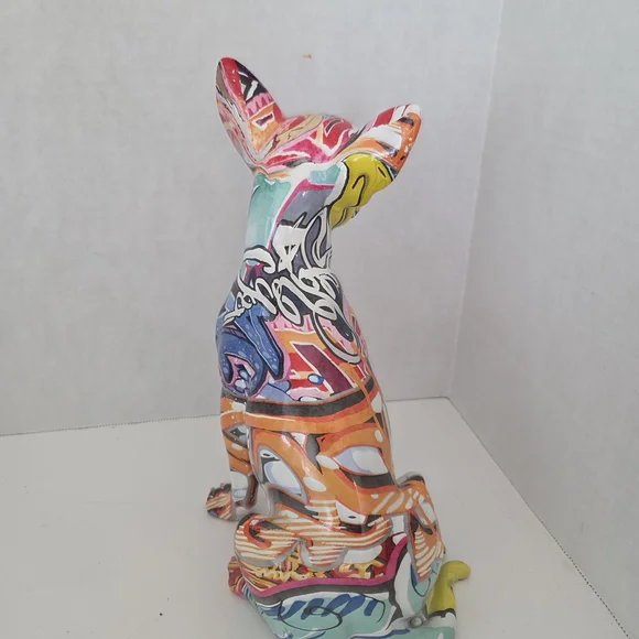 Colorful Pop-Art Chihuahua Sculpture - Vibrant Multicolor Home Accent - Picture 2 of 3